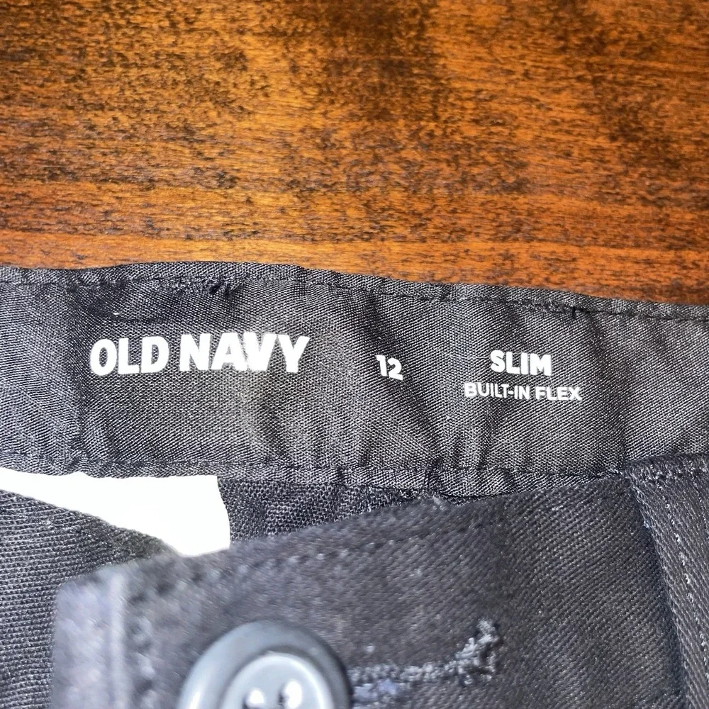 Old Navy Slim Fit Solid Black Pants Build In Flex Youth Size 12 NWT